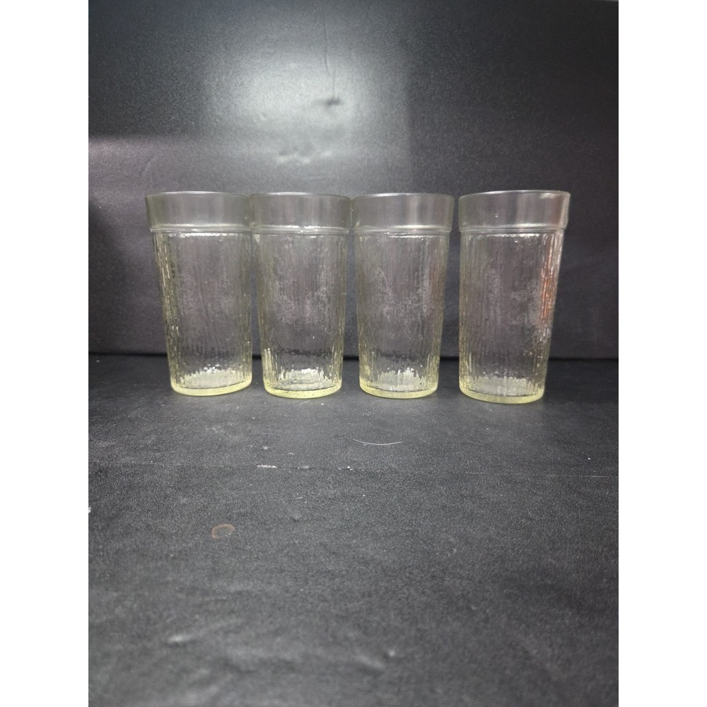 Kerr Clear Bark Textured Tumblers, Set of‎ 4, Vintage 16 Oz Ice Drinking Glasses